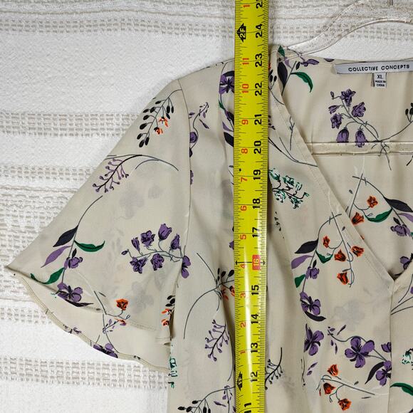 Collective Concepts Cream Purple Floral Blouse Peplum Hem Top XL - Picture 4 of 7